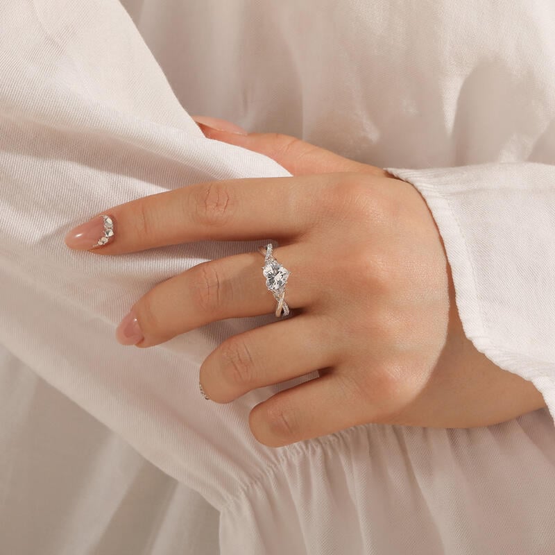 Custom Heart Promise Ring with Leaves Design Twist Band