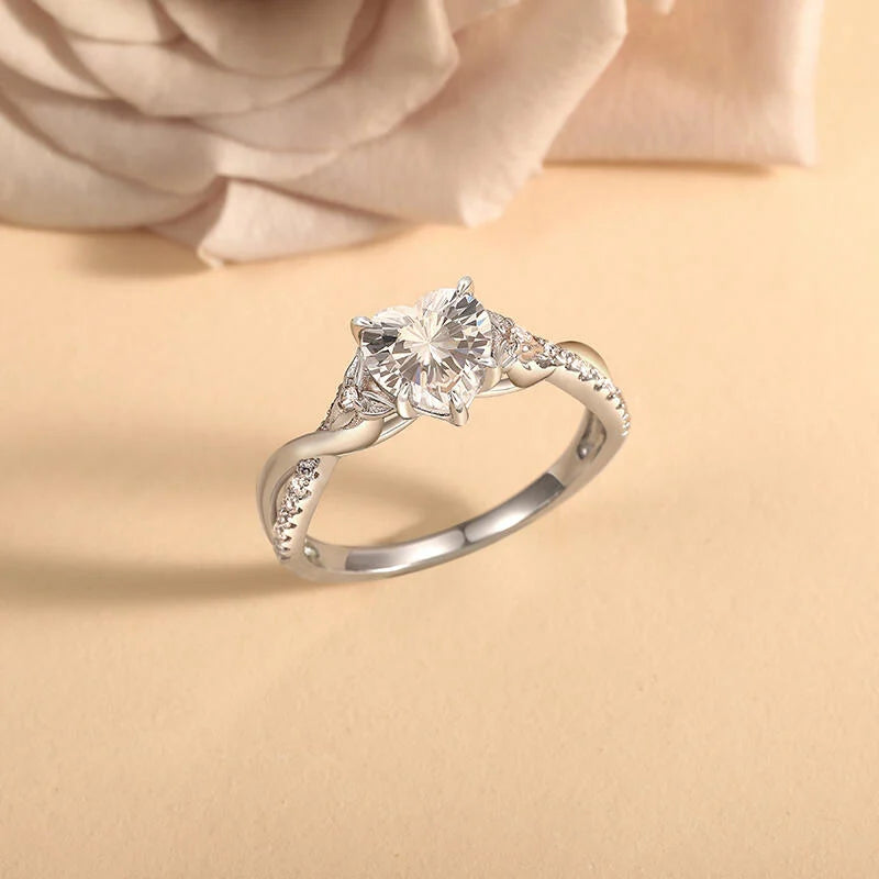Custom Heart Promise Ring with Leaves Design Twist Band
