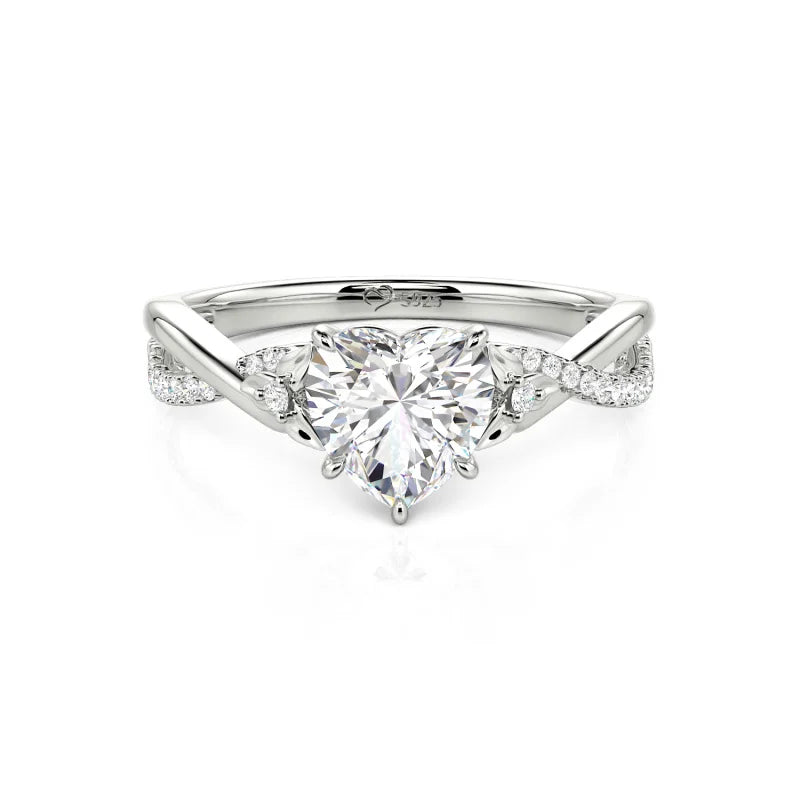 Custom Heart Promise Ring with Leaves Design Twist Band
