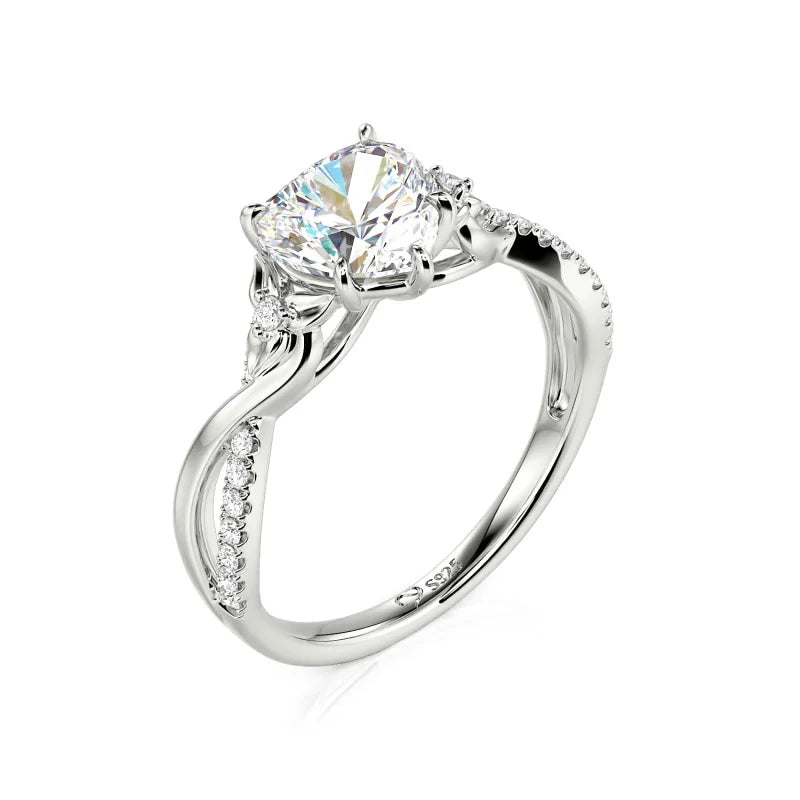 Custom Heart Promise Ring with Leaves Design Twist Band