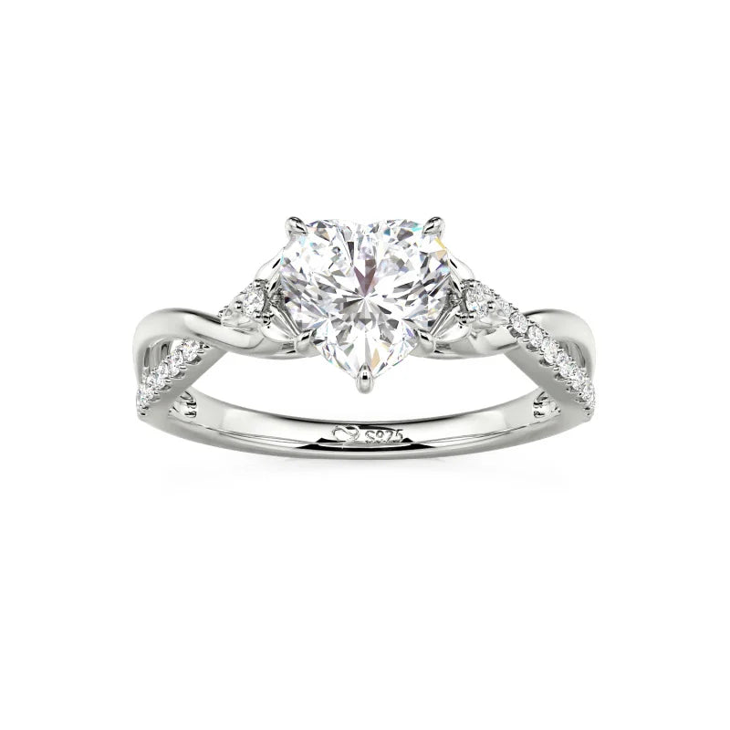 Custom Heart Promise Ring with Leaves Design Twist Band
