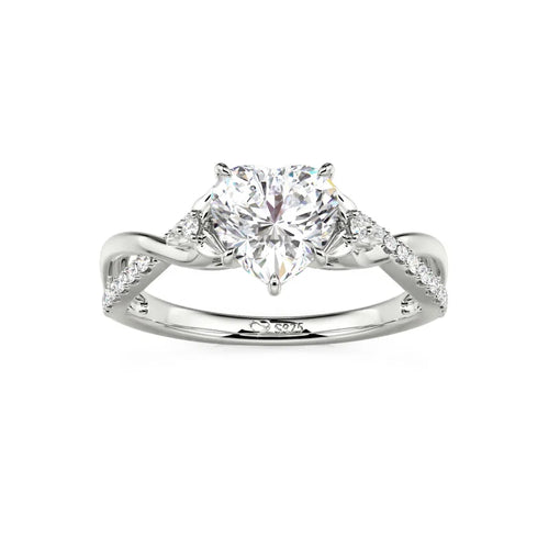 Custom Heart Promise Ring with Leaves Design Twist Band